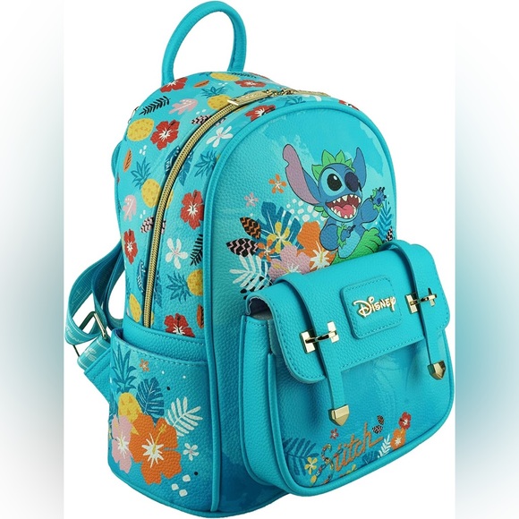 Disney Lilo and Stitch Hula Dance Blue Leather Mini Backpack 11” Adjustable - Picture 4 of 4